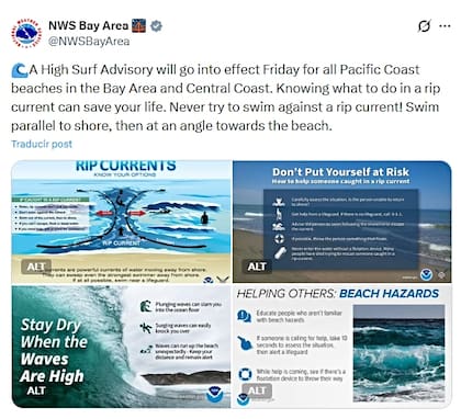 El Servicio Meteorológico Nacional advierte sobre oleaje alto para la Bahía de San Francisco