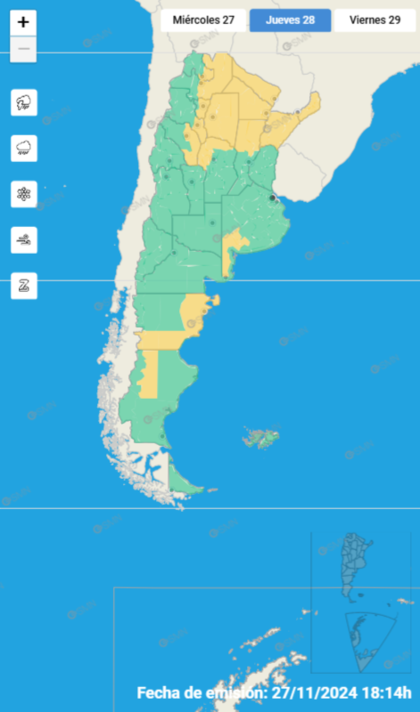 El Servicio Meteorológico Nacional emitió una alerta amarilla en 15 provincias