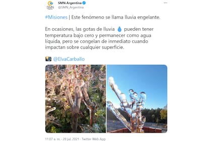 El Servicio Meteorológico Nacional explicó cómo se forma la lluvia engelante