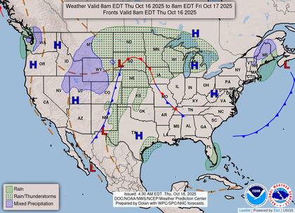 El Servicio Meteorológico Nacional indica que las precipitaciones se concentrarán primero en las Llanuras del Norte y del Centro para luego avanzar hacia el este durante el viernes