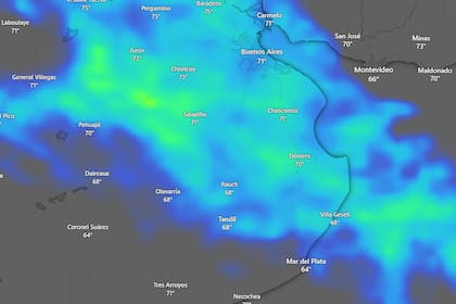 El Servicio Meteorológico Nacional informó que se prevé tormentas durante toda la jornada (Foto: Windy)