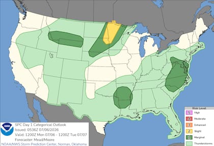 El Servicio Meteorológico Nacional (NWS) prevé precipitaciones generales de entre 2 y 3 pulgadas (5,08 y 7,62 cm), con estimaciones de hasta 6 pulgadas (15,24 cm) en áreas donde las tormentas se registren de forma consecutiva sobre una misma zona