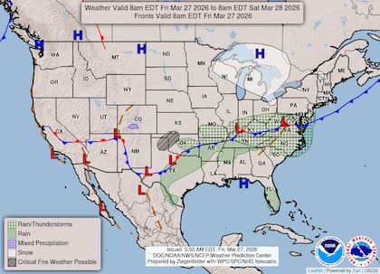 El Servicio Meteorológico Nacional (NWS) prevé que ciudades desde los Grandes Lagos hasta Nueva Inglaterra vean máximas de apenas 30°F a 40°F (-1°C a 4°C)