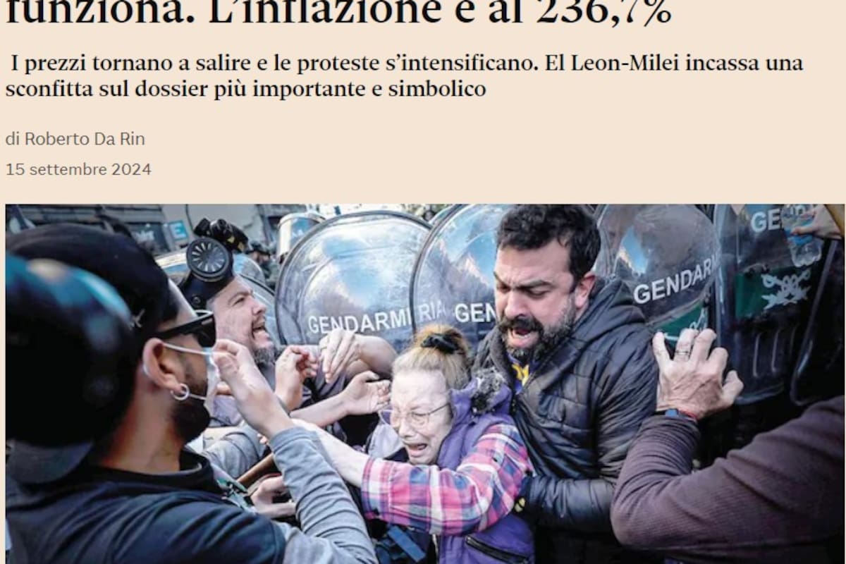 "El shock de Milei no funciona", el título de Il Sole 24 Ore, en Italia
