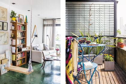 La hamaca comenzó siendo la solución a un espacio muerto entre la entrada, el living y la cocina. Y hoy es el corazón de la casa. El sillón está escoltado por lámparas de pie ‘Tolomeo’ compradas en remate.