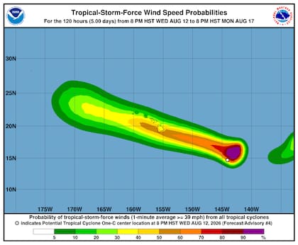 El sistema conocido como antiguo Invest 93C fue elevado a Potencial Ciclón Tropical Uno-C mientras avanza hacia la Isla Grande de Hawái