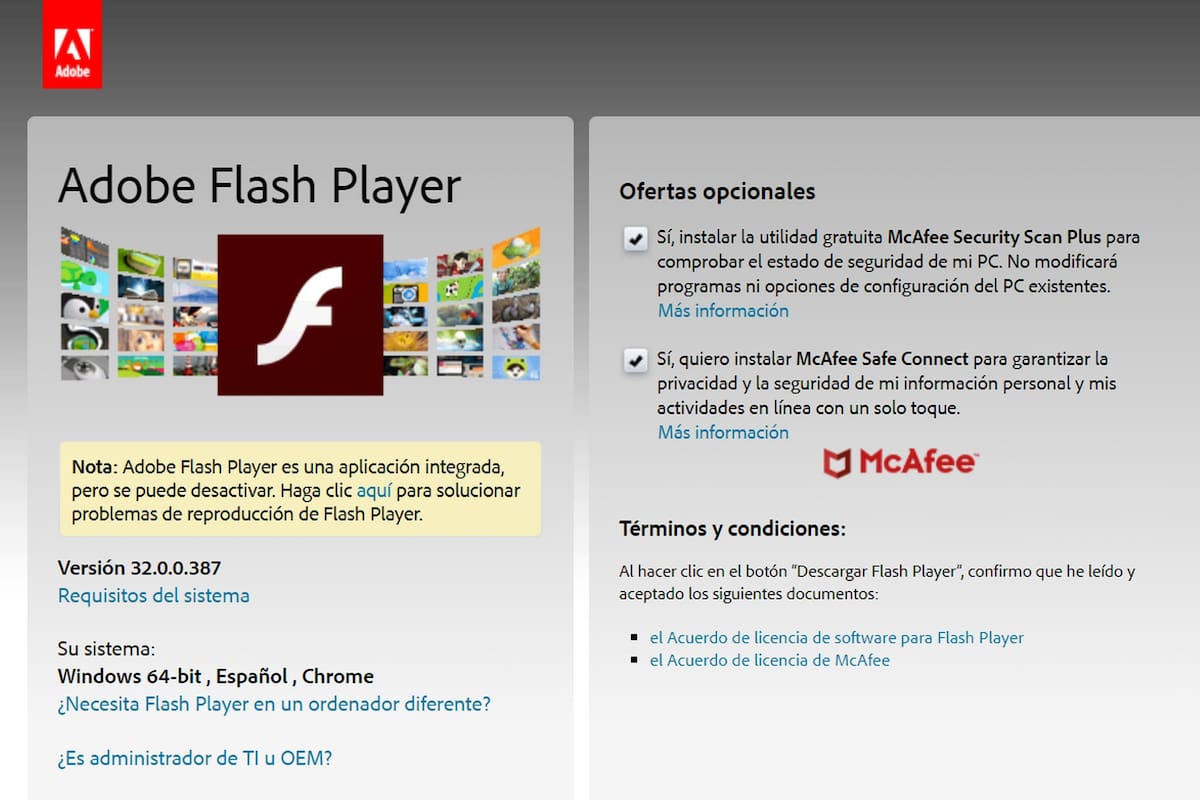 El sitio de descarga de Adobe Flash Player dejará de existir el 31 de diciembre de 2020 cuando la compañía deje de darle soporte al software