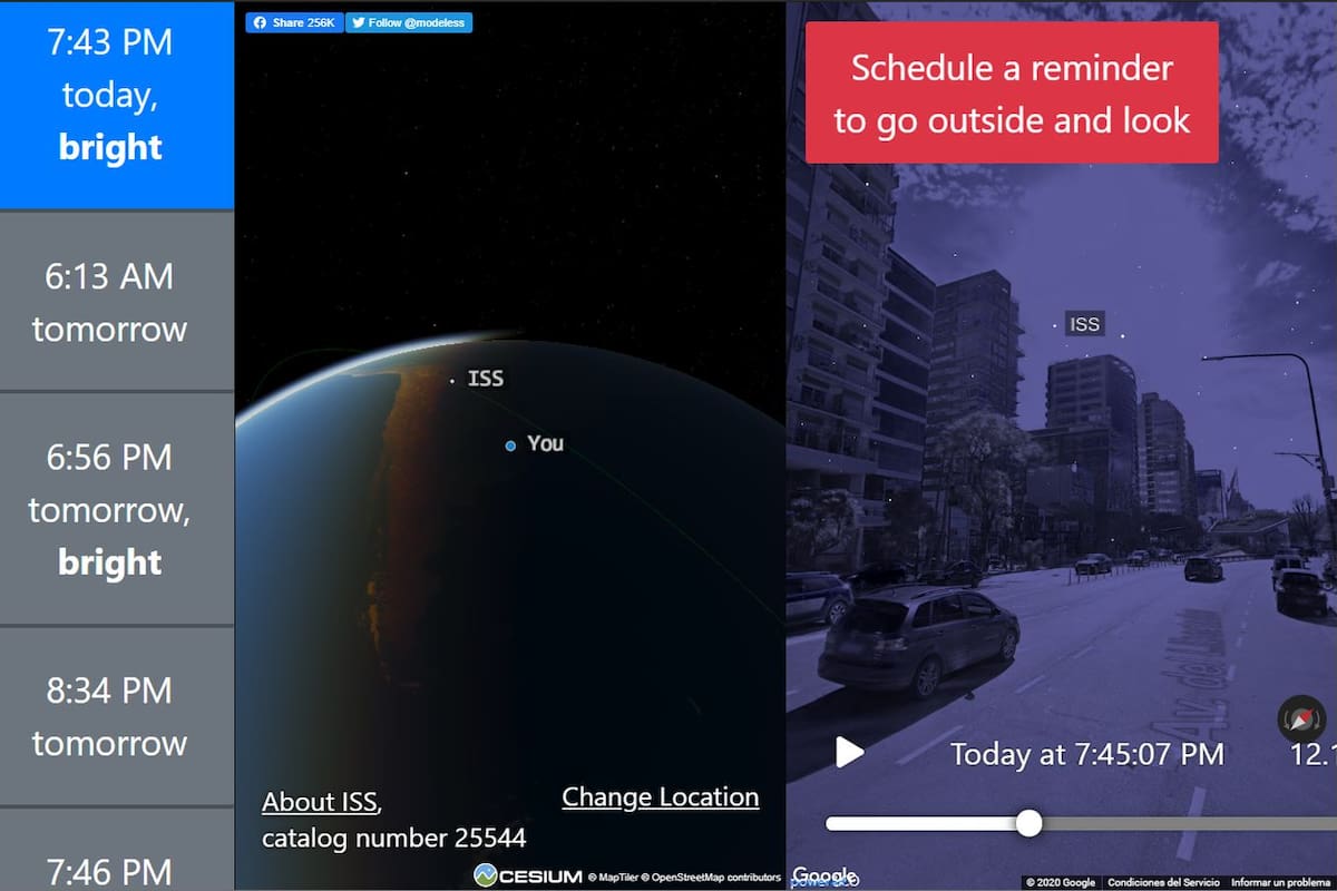 El sitio de James Darpinian ofrece información muy detallada para saber a dónde buscar en el cielo estrellado el paso de la Estación Espacial Internacional