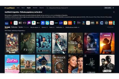 El sitio de JustWatch; también hay app