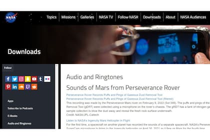 El sitio de la NASA con sonidos captados fuera de la Tierra