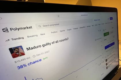 El sitio de predicciones y apuestas Polymarket se muestra en una pantalla