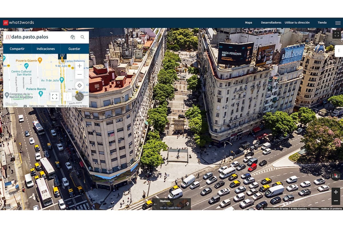 El sitio de What3words, en pleno centro porteño