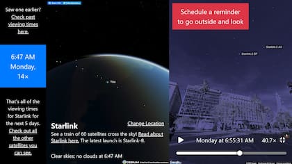 El sitio que permite saber a qué hora pasan los satélites y a qué lugar del espacio mirar