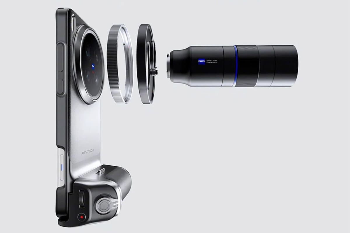 El smartphone Vivo X200 Ultra se vende con un kit fotografía complementario que incluye un teleobjetivo que se acopla en forma magnética y ofrece un zoom de 8,7 aumentos
