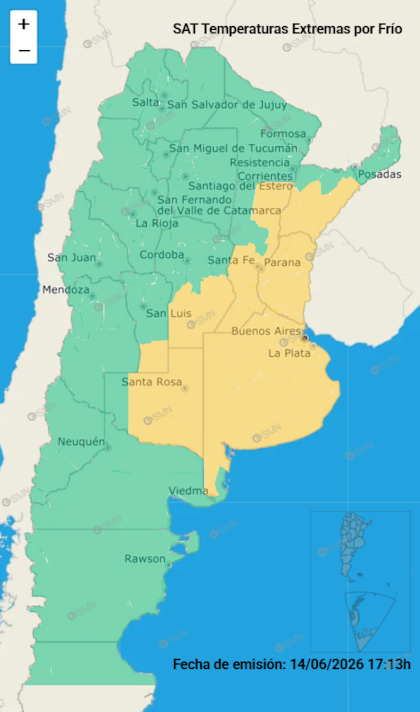 El SMN emitió alertas por frío extremo
