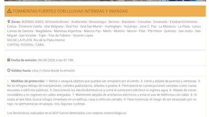 El SMN emitió un aviso por tormentas fuertes, lluvias intensas y ráfagas sobre el AMBA