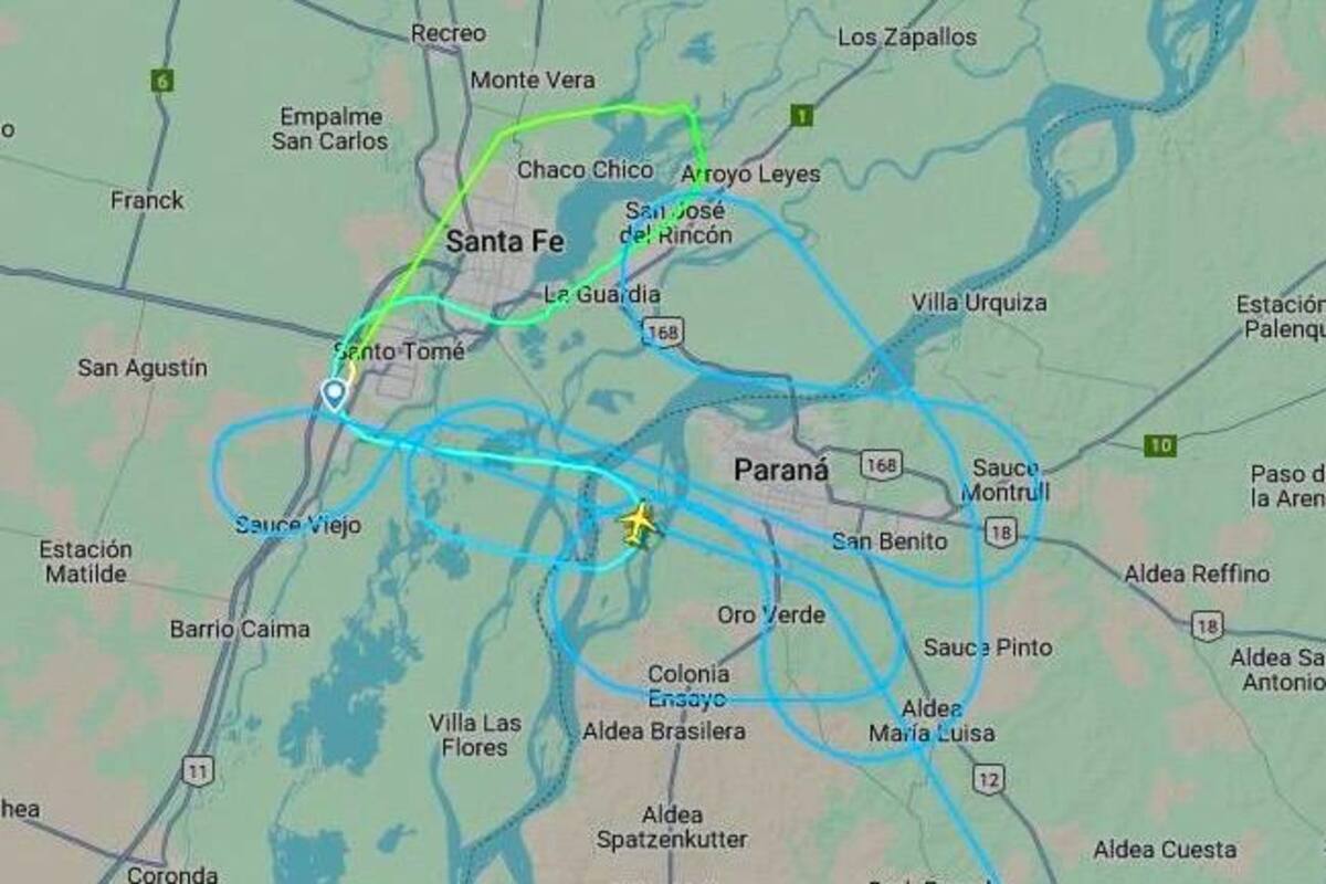 El sobrevuelo del avión de Aerolíneas sobre el aeropuerto de Sauce Viejo, en el radar