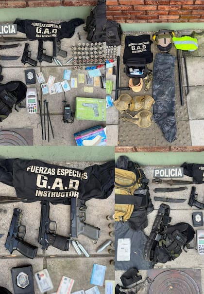 El sospechoso portaba réplicas de armas de fuego, municiones, prendas prendas vinculadas a fuerzas de seguridad y un chaleco antibalas