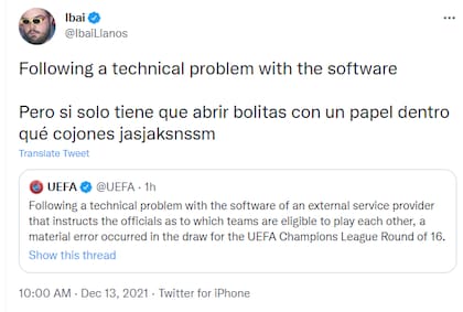 El streamer español Ibai Llanos se mostró indignado por el nuevo sorteo de la Champions League