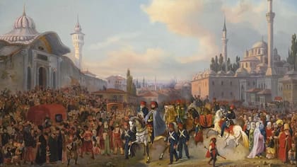 El sultán Mahmud II saliendo de la Mezquita Bayezid, Constantinopla, 1837