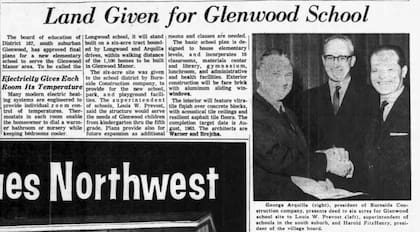 El superintendente del Distrito 167 de Glenwood, Louis Prevost, padre del Papa León XIV, aceptó la escritura en marzo de 1963, de un terreno de seis acres donde se construyó la Escuela Primaria Longwood. (Chicago Tribune)