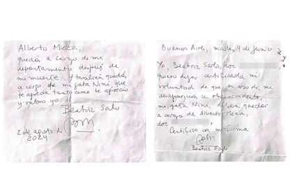 El supuesto testamento ológrafo de Beatriz Sarlo que el encargado del edificio Meza López presentó en la causa sucesoria