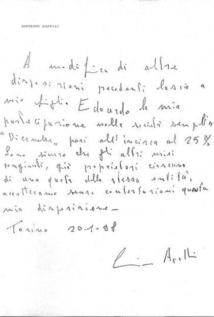 El supuesto testamento ológrafo de Gianni Agnelli