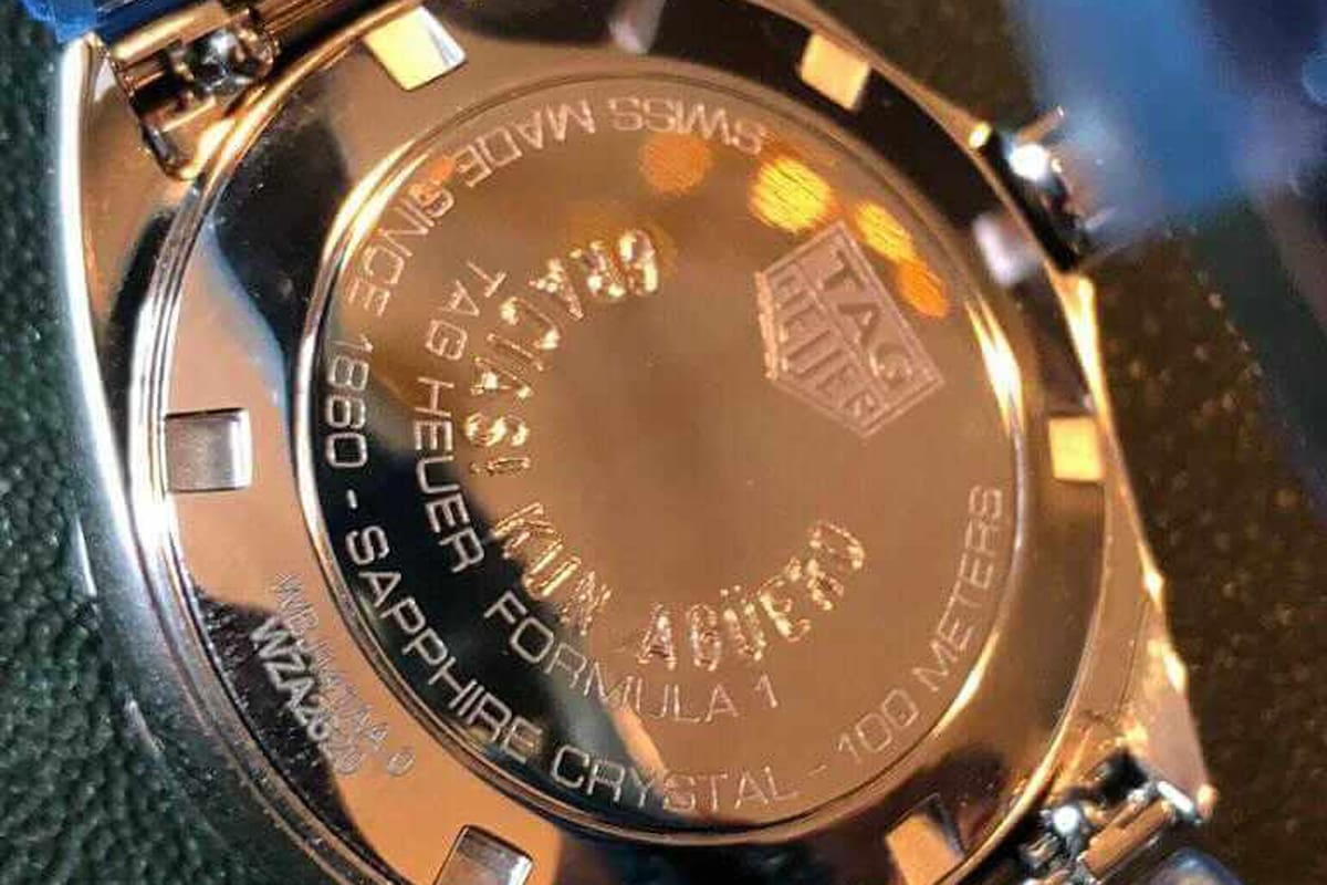 El Tag Heuer con la leyenda "¡Gracias! Kun Agüero", que el delantero les regaló a los empleados del City en su despedida