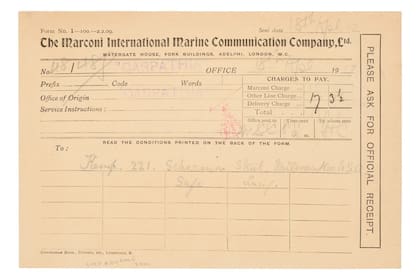 El telegrama que fue enviado por Lucy Ridsdale a su hermana que vivía en Estados Unidos (Julien's Auctions)