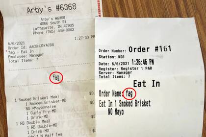 El término ofensivo que apareció en el ticket del pedido de Craig Gray y su pareja