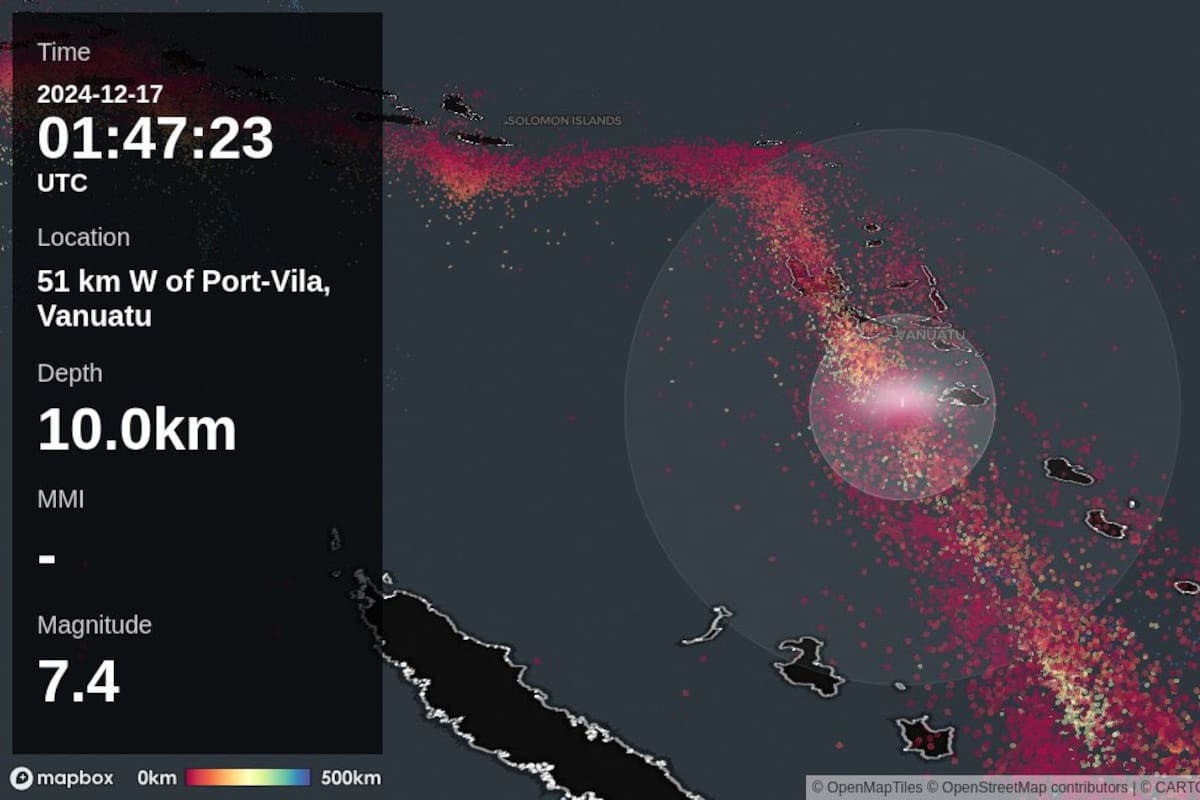 El terremoto de 7.3 en la escala de Richter ocurrió casi a las 13 (hora local) a más de 50 kilómetros de profundidad y con epicentro a 30 kilómetros de la capital de Vanuatu, Port Vila