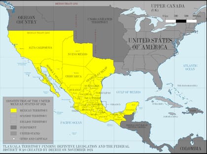 El territorio mexicano proyectado, previo al enfrentamiento de 1846