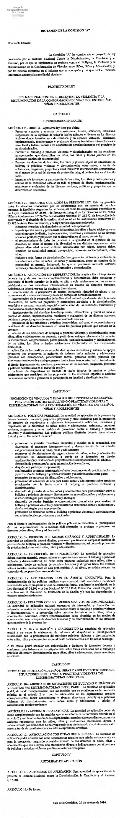 El texto de la ley propuesto por una de las comisiones