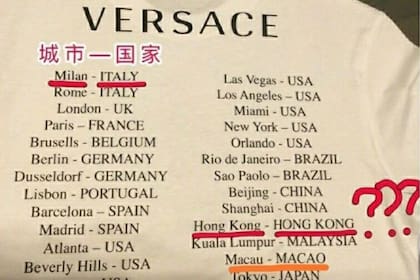 El texto en la camiseta de Versace implicaba que ni Kong Kong ni Macao son parte de China