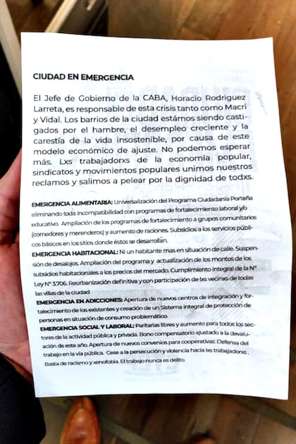 El texto entregado por los manifestantes