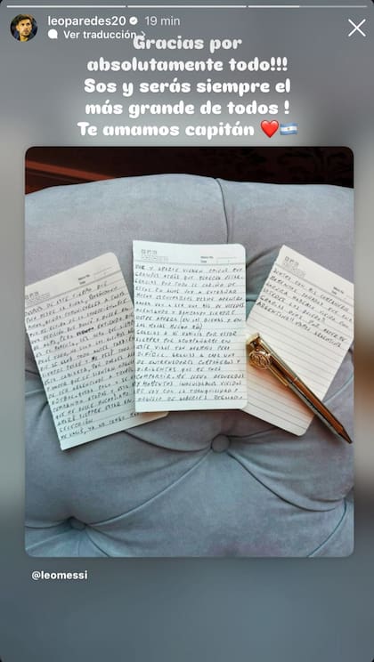 El texto que Paredes le dedicó a Messi en las historias de su cuenta de Instagram
