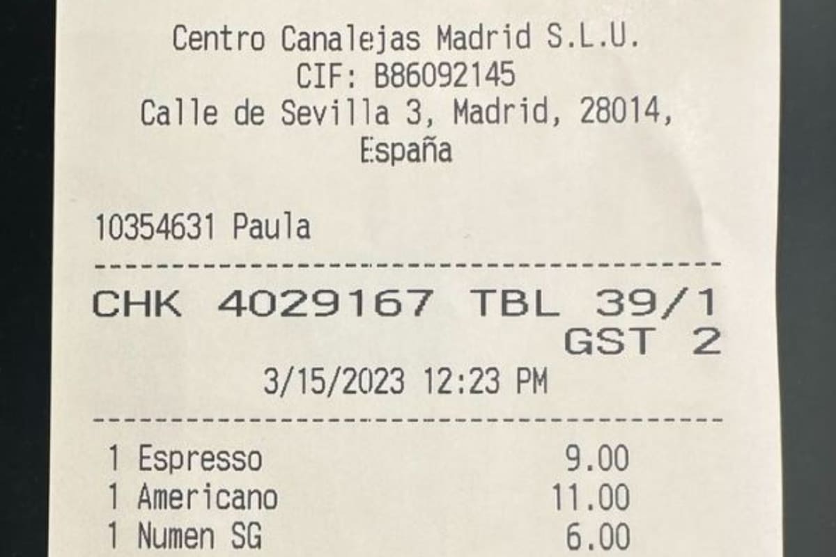 El ticket de la discordia: un español mostró lo que le costó dos cafés y un agua en un restaurante de Madrid