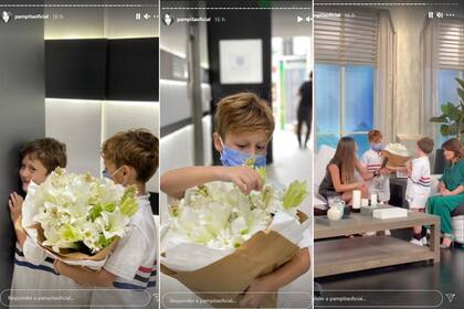 El tierno momento en que Beltrán y Benicio Vicuña le entregaron un ramo de flores a su mamá durante su primer programa de Pampita Online