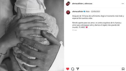 El tierno posteo de Alexis Mac Allister y Ailén Cova tras el nacimiento de su hija