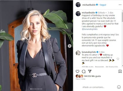 El tierno posteo que Michel Bublé le dedicó a Luisana Lopilato