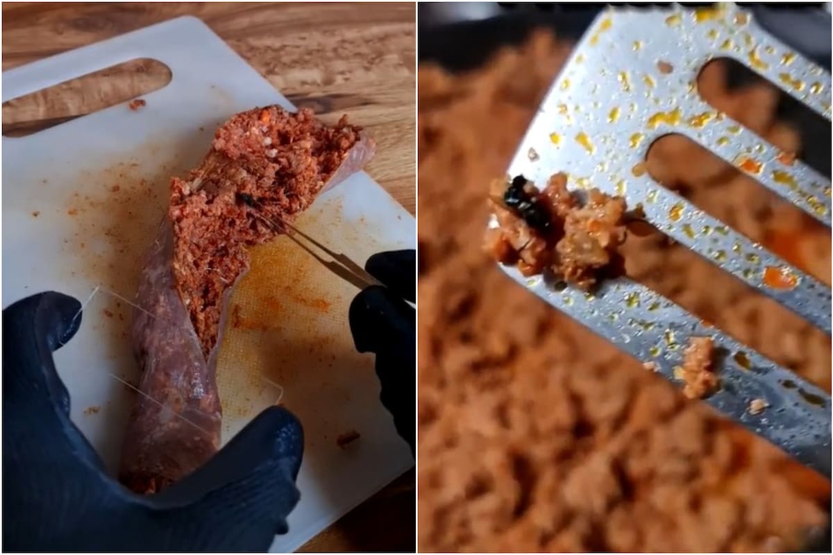 El tiktoker mexicano encontró moscas en el interior de un chorizo (Foto: Captura de video)