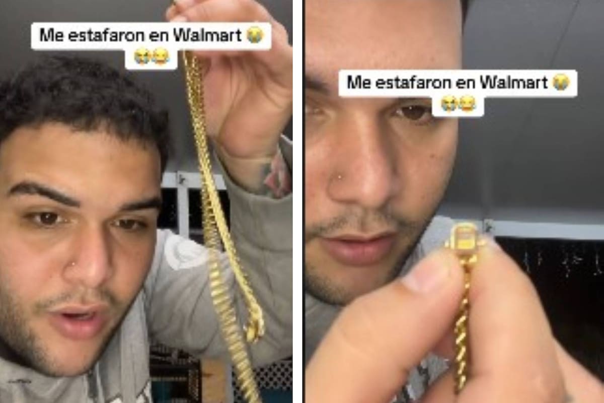 El tiktoker muestra la cadena de oro que compró y que resultó ser falsa