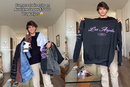 El tiktoker uruguayo Lucas Márquez compró mucha ropa en Avellaneda con tan solo $3000 uruguayos