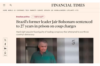 El titular de Financial Times, sobre la condena a Jair Bolsonaro