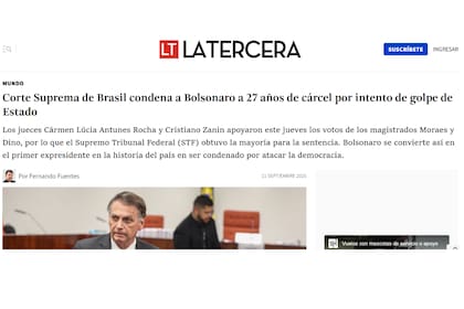 El titular de La Tercera, sobre la condena a Jair Bolsonaro