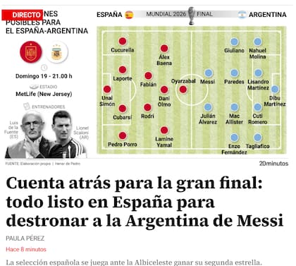El título de 20 MInutos sobre la final del Mundial 2026