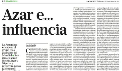 El título de LA NACION tras el sorteo de Brasil 2014