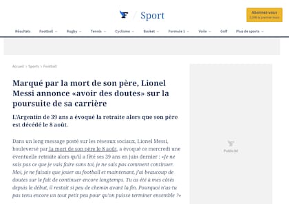 El título de Le Figaro sobre la carta de Lionel Messi