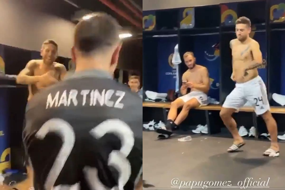 El tradicional baile del Papu Gómez; tras la victoria de la selección sobre Colombia, también se sumó el héroe de la noche, Dibu Martínez