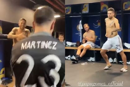 El tradicional baile del Papu Gómez; tras la victoria de la selección sobre Colombia, también se sumó el héroe de la noche, Dibu Martínez